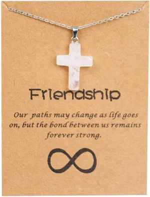 Pingyongchang Best Friend Crystal Cross Pendant Necklace Gifts Stress Relief Inspirational Natural Stone Friendship Protection Choker for Women Girls Teen Christian Baptism Easter Birthday Gifts