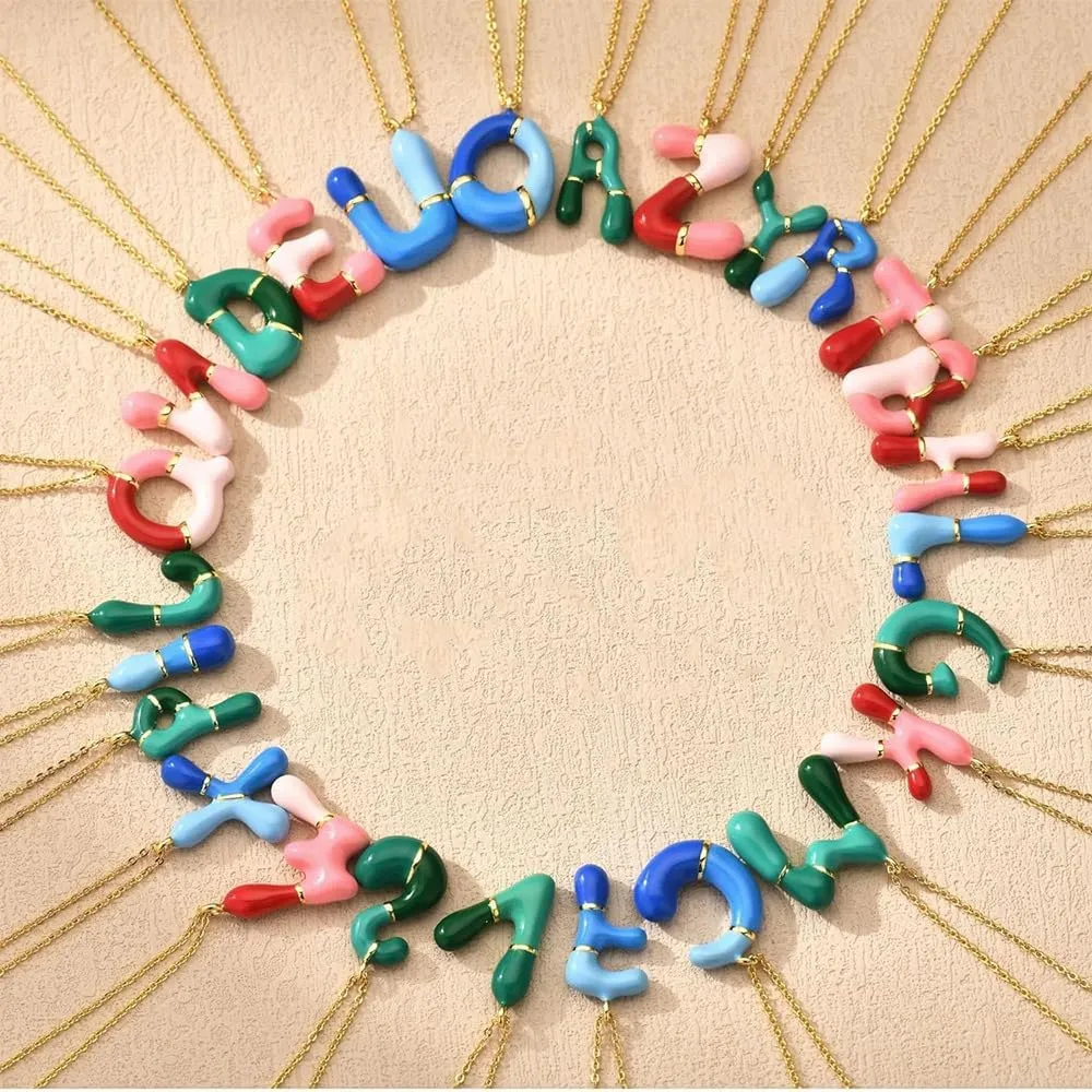 Pingyongchang Color Bubble Letter Initial Necklace for Women, Colorful Balloon Alphabet Name A-Z Pendant Dainty Cute 14K Gold Plated Necklaces Jewelry Gifts