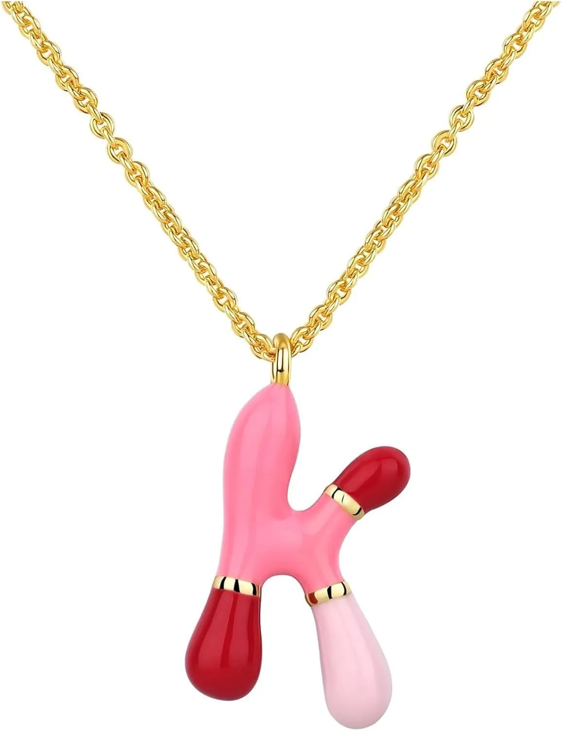Pingyongchang Color Bubble Letter Initial Necklace for Women, Colorful Balloon Alphabet Name A-Z Pendant Dainty Cute 14K Gold Plated Necklaces Jewelry Gifts