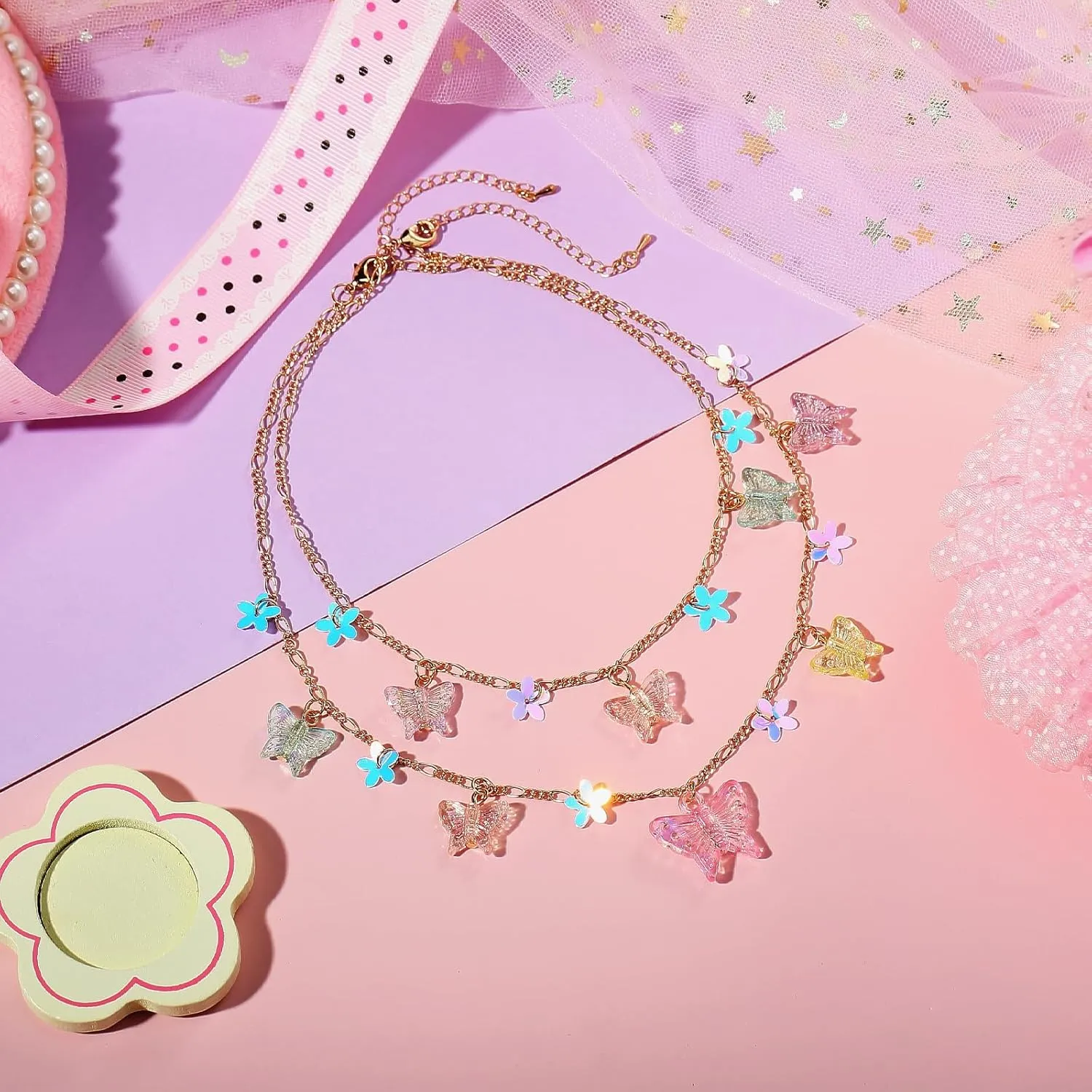 PinkSheep Toddler Kids Necklace, Choker & Bracelet 3 Pack - 9pcs Little Girls Jewelry Gift Set, Flower Girl Accessories