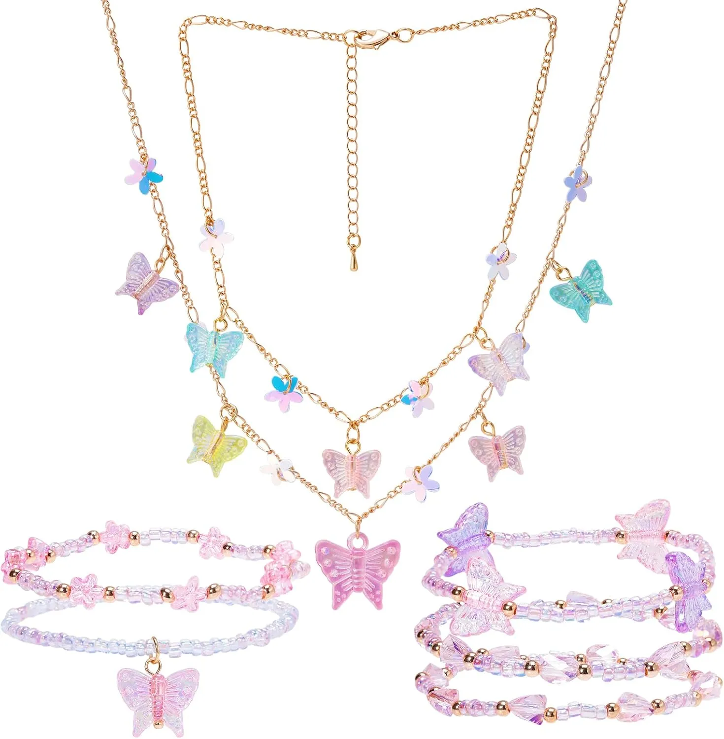 PinkSheep Toddler Kids Necklace, Choker & Bracelet 3 Pack - 9pcs Little Girls Jewelry Gift Set, Flower Girl Accessories