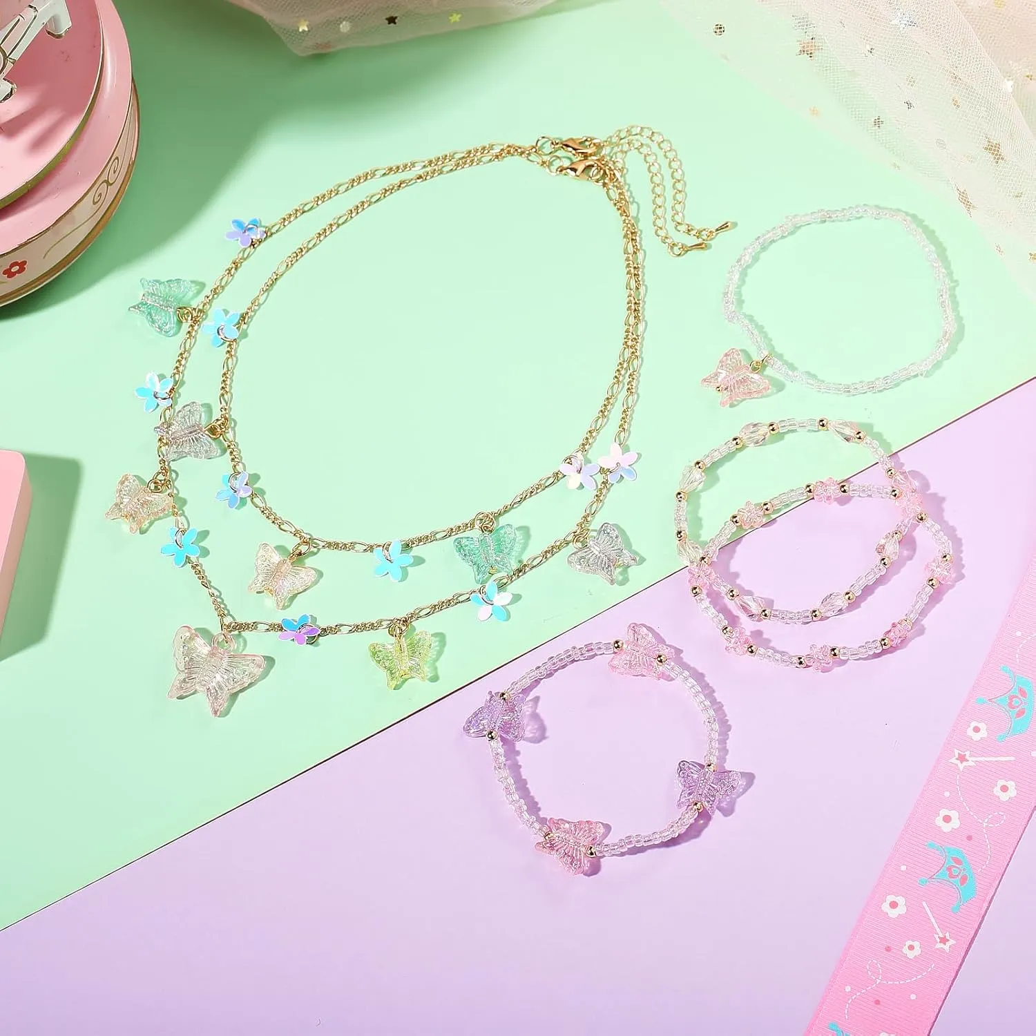PinkSheep Toddler Kids Necklace, Choker & Bracelet 3 Pack - 9pcs Little Girls Jewelry Gift Set, Flower Girl Accessories