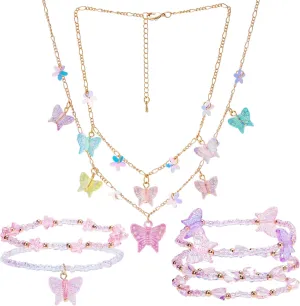 PinkSheep Toddler Kids Necklace, Choker & Bracelet 3 Pack - 9pcs Little Girls Jewelry Gift Set, Flower Girl Accessories