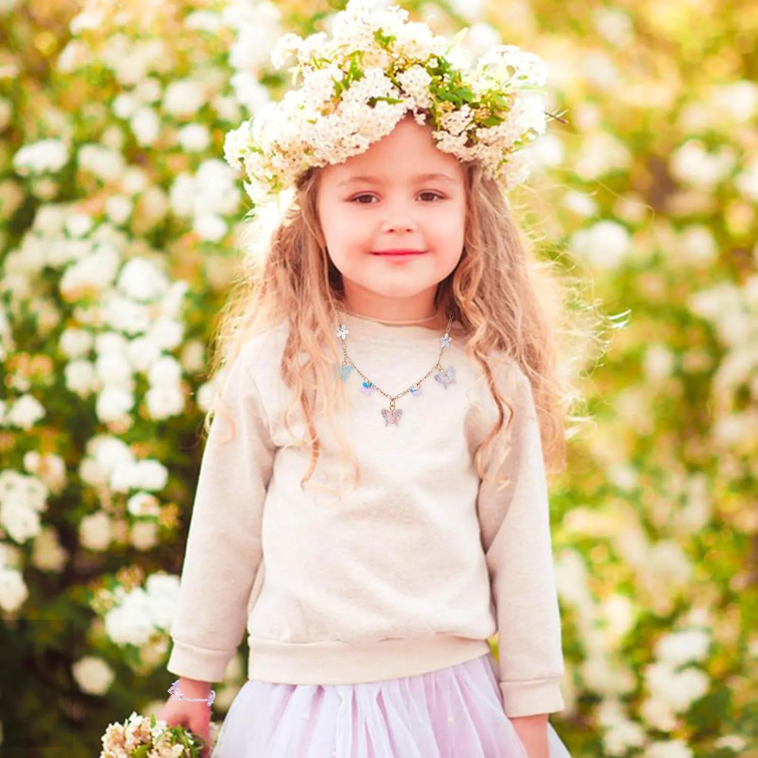 PinkSheep Toddler Kids Necklace, Choker & Bracelet 3 Pack - 9pcs Little Girls Jewelry Gift Set, Flower Girl Accessories