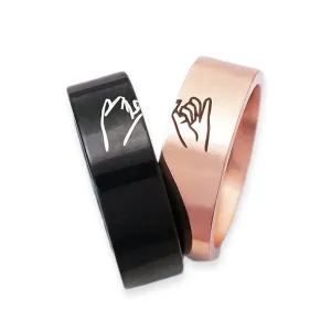 Pinky Swear Couple Rings, Promise Bands for Him and Her, Matching Couple Ring Set, Custom Engraved Engagement Jewelry