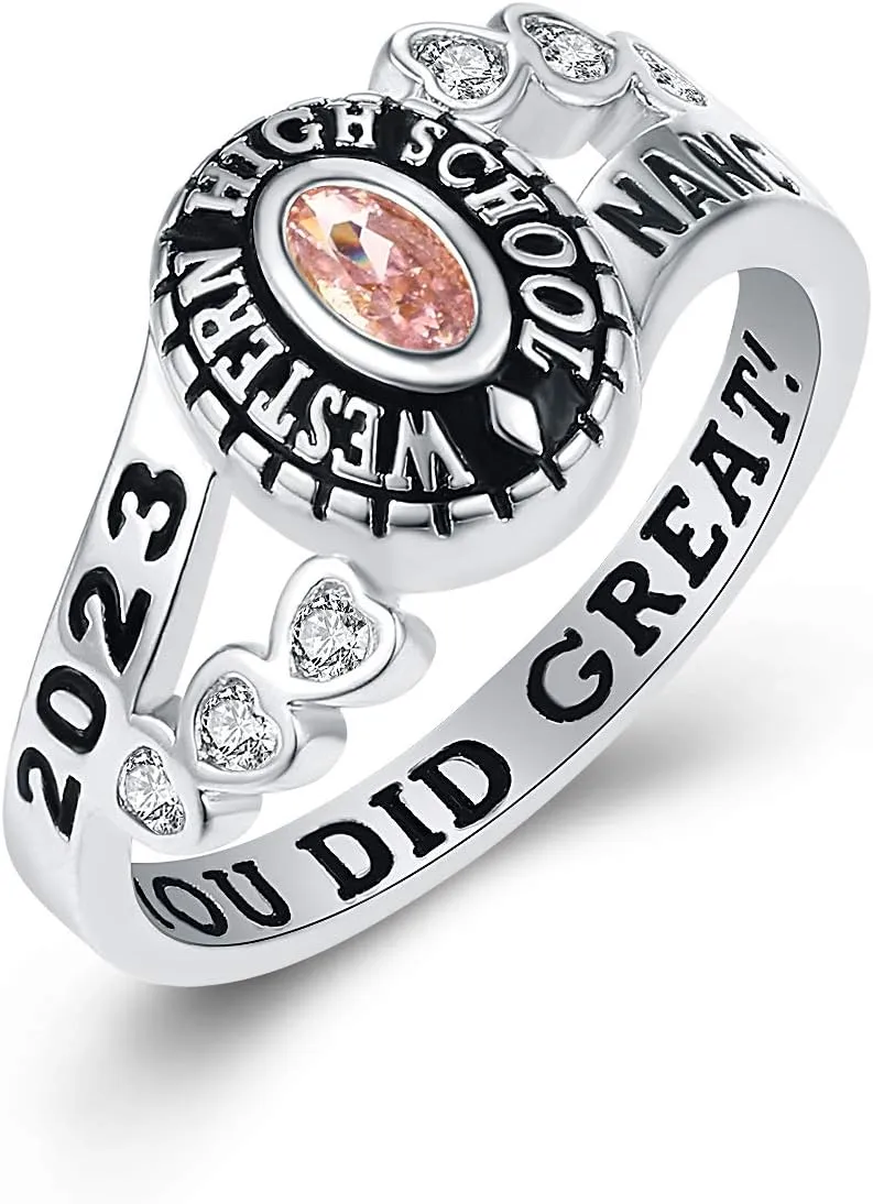PJM Authentic Class Ring for Women  Sweetheart Collection  Genuine 925 Sterling Silver or 10KT Gold  Customized High School College University Women's Class Ring  Mementos Jewelry  Graduation Gifts