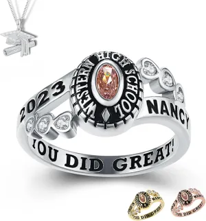 PJM Authentic Class Ring for Women  Sweetheart Collection  Genuine 925 Sterling Silver or 10KT Gold  Customized High School College University Women's Class Ring  Mementos Jewelry  Graduation Gifts