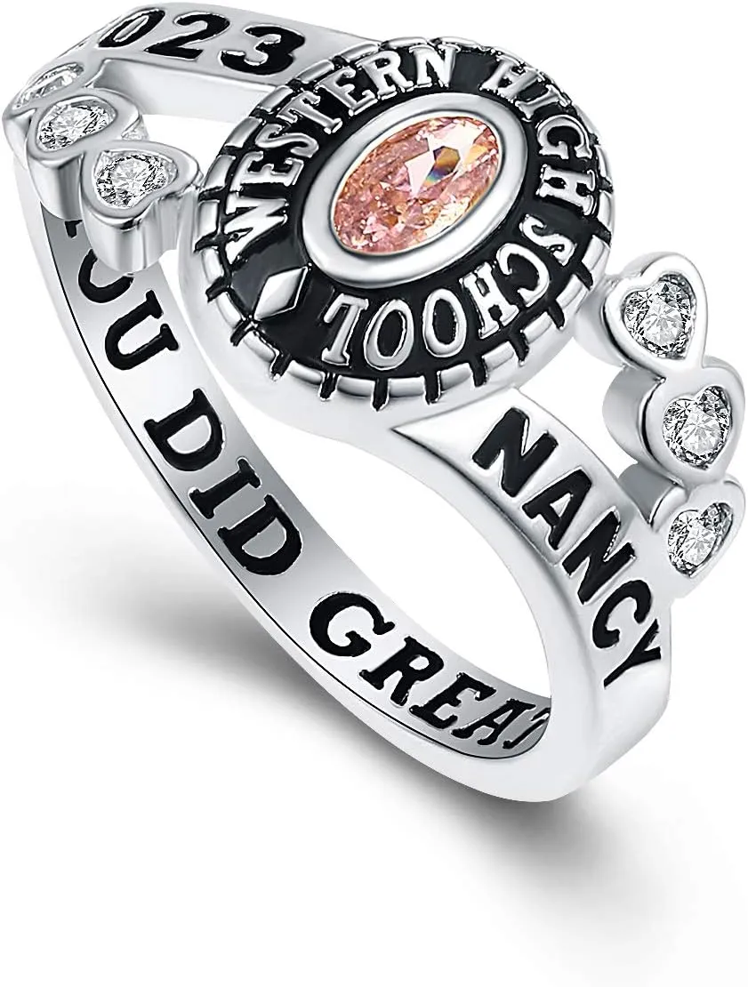 PJM Authentic Class Ring for Women  Sweetheart Collection  Genuine 925 Sterling Silver or 10KT Gold  Customized High School College University Women's Class Ring  Mementos Jewelry  Graduation Gifts