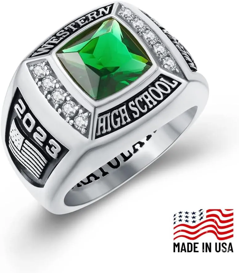 PJM Mementos USA Premium Class Ring Authentic Class Ring for Men  Deluxe Collection  Genuine 925 Sterling Silver or 10KT Gold  Customized High School College University Men's Class Ring  Graduation Gifts