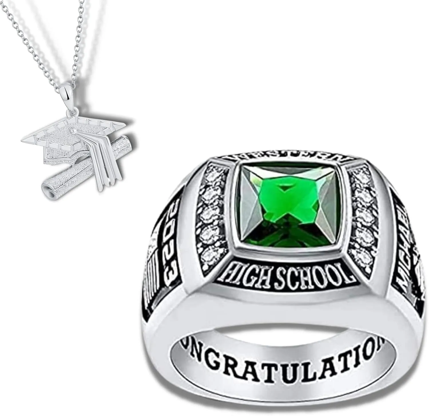 PJM Mementos USA Premium Class Ring Authentic Class Ring for Men  Deluxe Collection  Genuine 925 Sterling Silver or 10KT Gold  Customized High School College University Men's Class Ring  Graduation Gifts