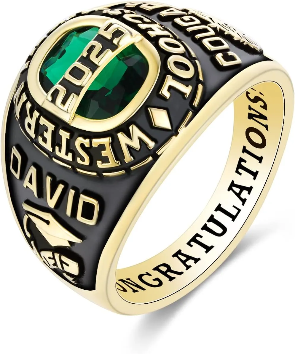 PJM Mementos USA Premium Class Ring Authentic Class Ring for Men  Royal Collection  Genuine 925 Sterling Silver or 10KT Gold  Customized High School College University Men's Class Ring  Graduation Gifts