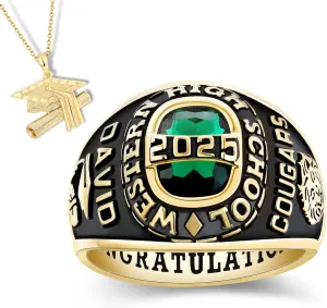 PJM Mementos USA Premium Class Ring Authentic Class Ring for Men  Royal Collection  Genuine 925 Sterling Silver or 10KT Gold  Customized High School College University Men's Class Ring  Graduation Gifts