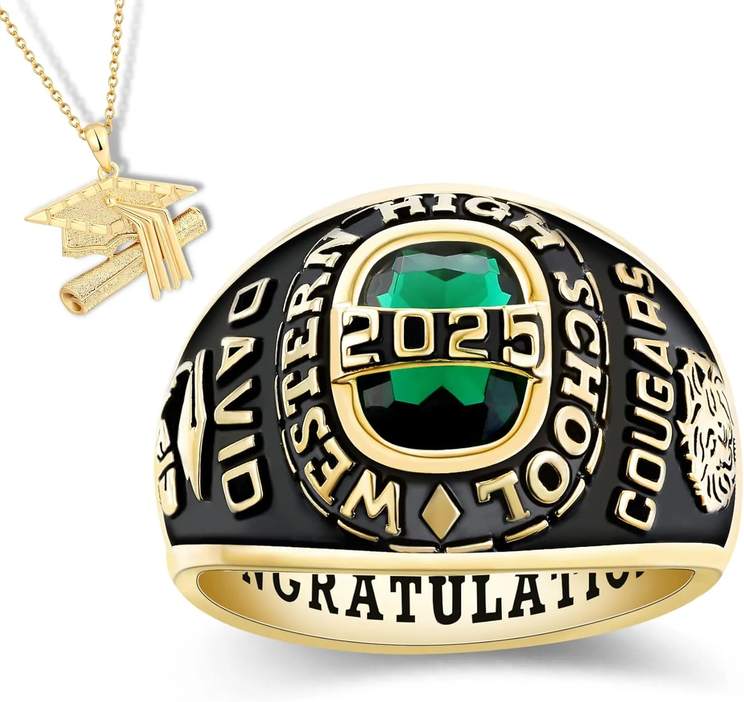 PJM Mementos USA Premium Class Ring Authentic Class Ring for Men  Royal Collection  Genuine 925 Sterling Silver or 10KT Gold  Customized High School College University Men's Class Ring  Graduation Gifts