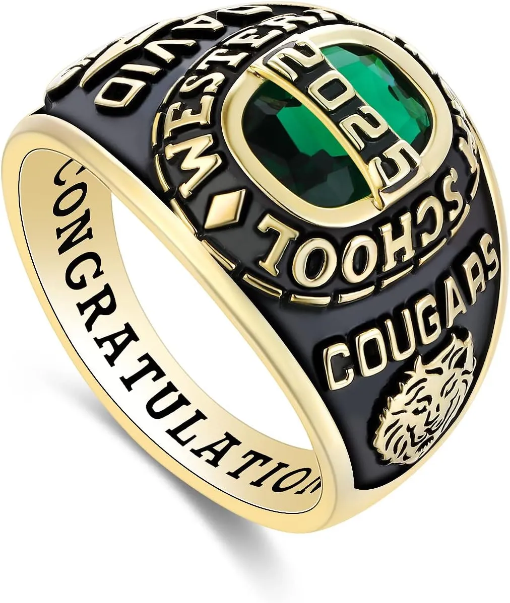 PJM Mementos USA Premium Class Ring Authentic Class Ring for Men  Royal Collection  Genuine 925 Sterling Silver or 10KT Gold  Customized High School College University Men's Class Ring  Graduation Gifts