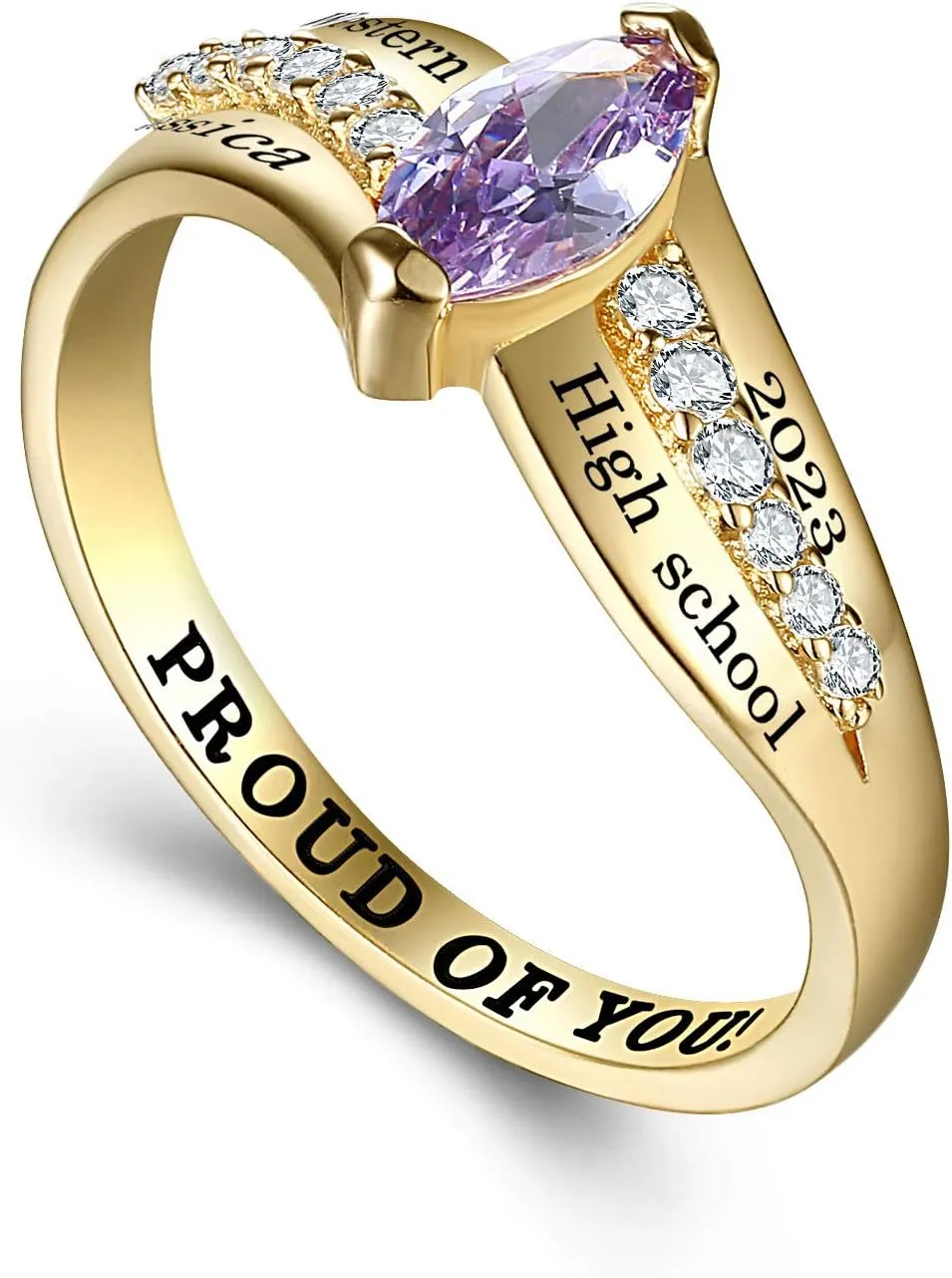 PJM Mementos USA Premium Class Ring Authentic Class Ring for Women  Gem Collection  Genuine 925 Sterling Silver  Customized High School College University Women's Class Ring  Graduation Gifts