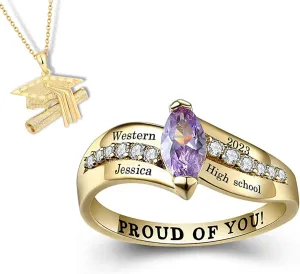 PJM Mementos USA Premium Class Ring Authentic Class Ring for Women  Gem Collection  Genuine 925 Sterling Silver  Customized High School College University Women's Class Ring  Graduation Gifts