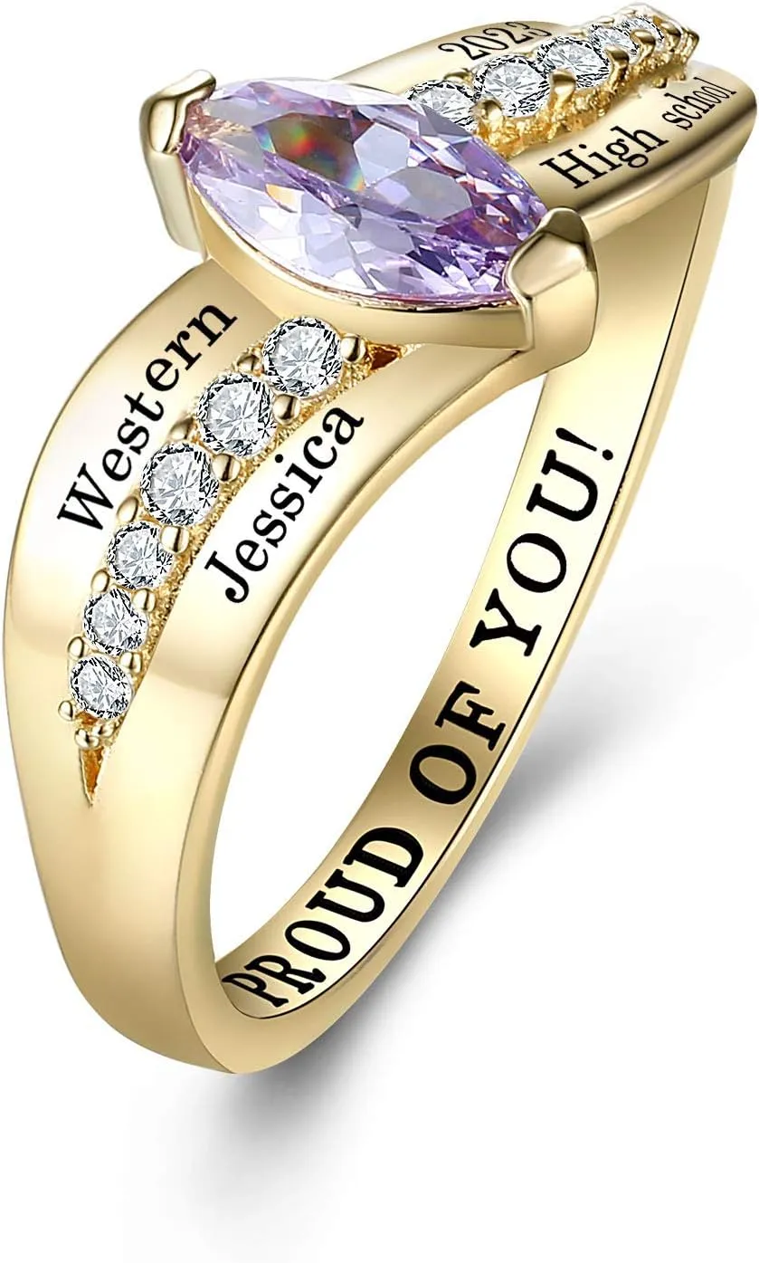 PJM Mementos USA Premium Class Ring Authentic Class Ring for Women  Gem Collection  Genuine 925 Sterling Silver  Customized High School College University Women's Class Ring  Graduation Gifts