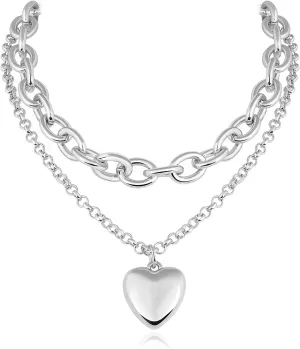 Planch Chunky Gold Necklace Heart Pendant 14k Gold Plated Thick Chain Multilayer Necklace for Women