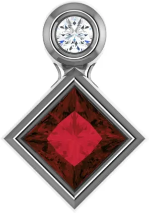Platinum 4x4mm Square Shape Mozambique Garnet and .03 cttw Diamond Slide Pendant Fine Jewelry for Women Gifts for Her (11.75x8.3mm, G-H, SI2-SI3)
