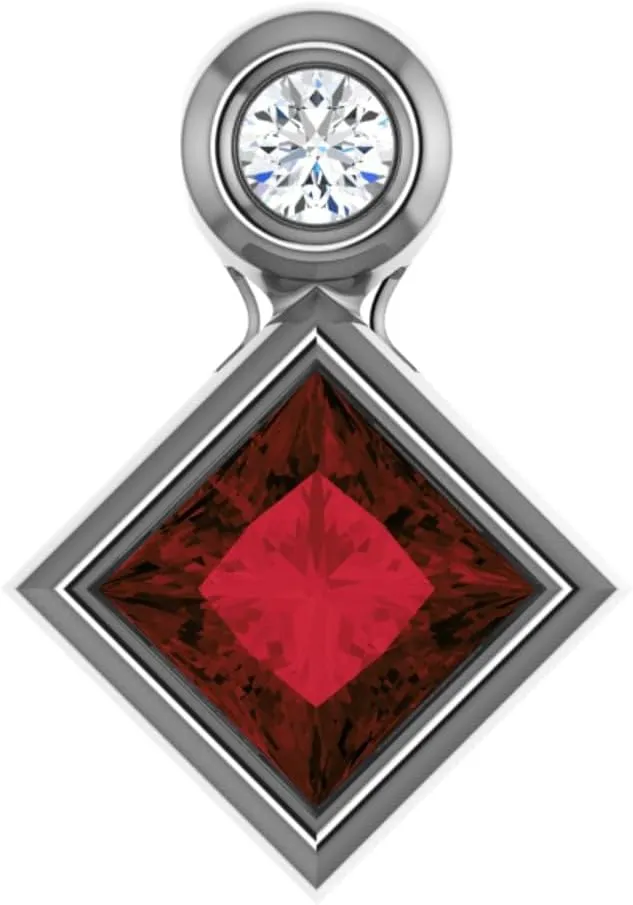 Platinum 4x4mm Square Shape Mozambique Garnet and .03 cttw Diamond Slide Pendant Fine Jewelry for Women Gifts for Her (11.75x8.3mm, G-H, SI2-SI3)