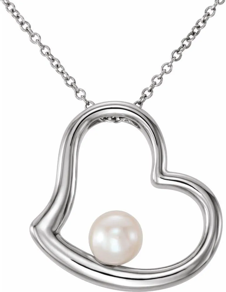 Platinum Freshwater Cultured Pearl Heart Necklace Fine Jewelry for Women Gifts for Her, 18"