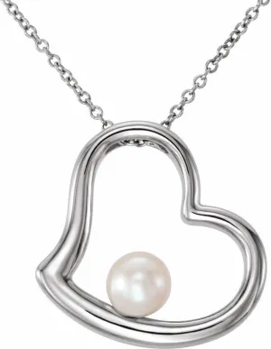 Platinum Freshwater Cultured Pearl Heart Necklace Fine Jewelry for Women Gifts for Her, 18"