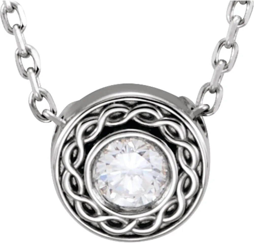 Platinum Round Shape Diamond Slide Solitaire Necklace Fine Jewelry for Women Gifts for Her (1/10 cttw), 16"