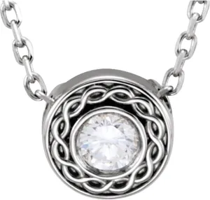 Platinum Round Shape Diamond Slide Solitaire Necklace Fine Jewelry for Women Gifts for Her (1/10 cttw), 16"