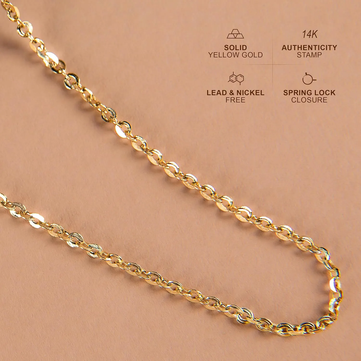 PORI JEWELERS 14K Yellow Gold 1.8MM Diamond Cut Anchor/Cable Chain Necklace- Available in Yellow, 14"-24"