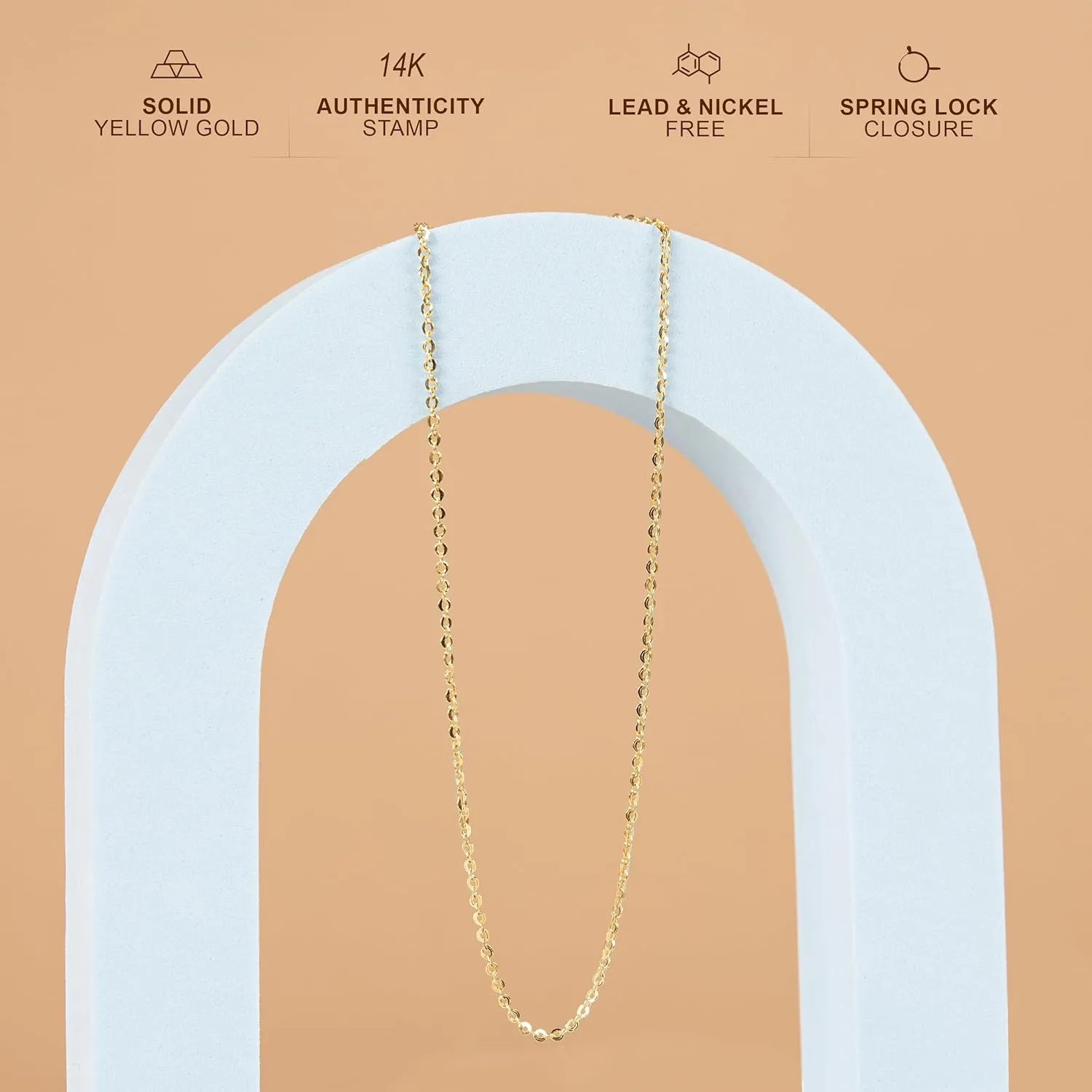 PORI JEWELERS 14K Yellow Gold 1.8MM Diamond Cut Anchor/Cable Chain Necklace- Available in Yellow, 14"-24"