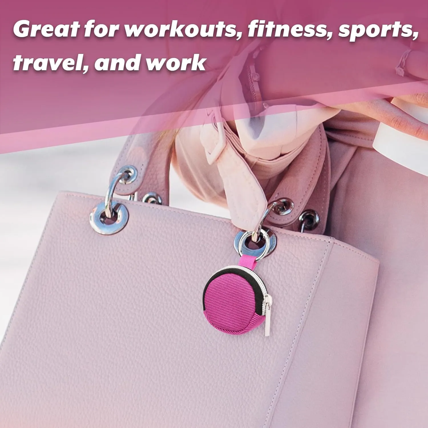 Portable Ring Organizer Case with Keychain, Traveling Ring Holder Storage Bag, Anti-Lost Keychain Container for Rings, Jewelry (1, Hot Pink)