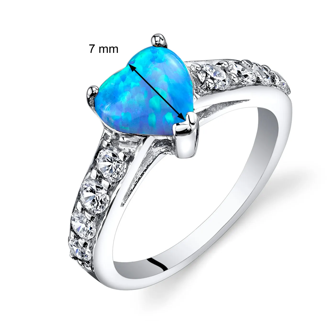 Powder Blue Opal Ring Sterling Silver Heart Shape 1 Carat Size 8