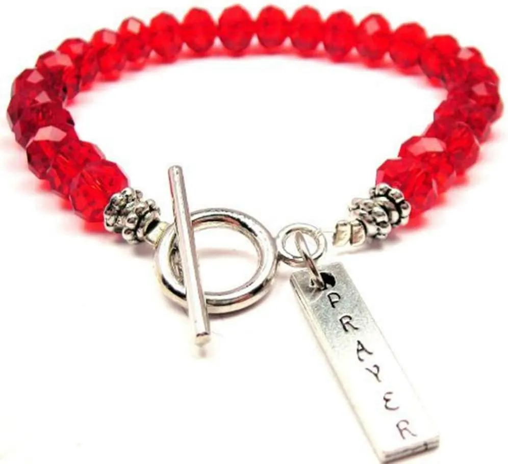 Prayer Red Crystal Beaded Toggle Bracelet