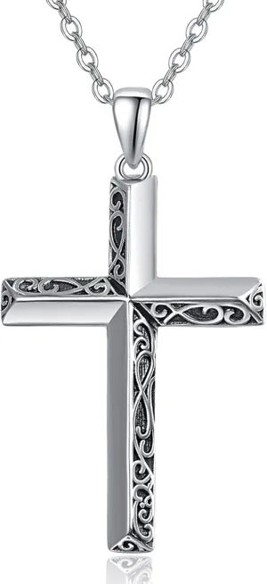PRAYMOS Cross Necklace for Women Men 925 Sterling Silver Simple Dainty Cross Necklace Women Christian Religious Jewelry Gifts