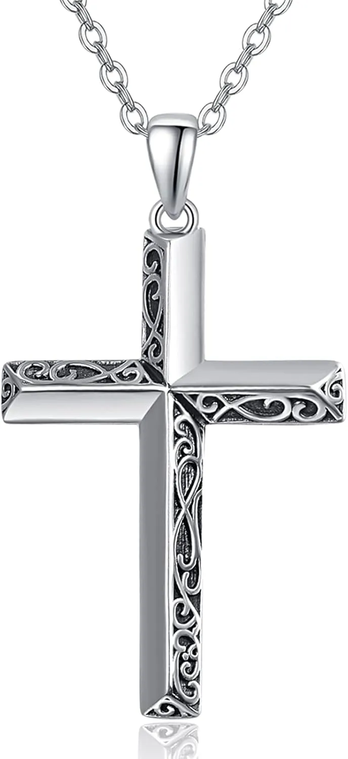 PRAYMOS Cross Necklace for Women Men 925 Sterling Silver Simple Dainty Cross Necklace Women Christian Religious Jewelry Gifts