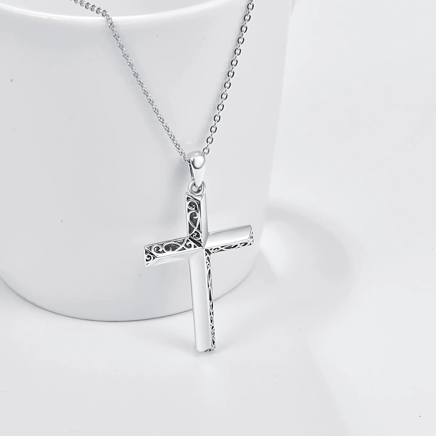 PRAYMOS Cross Necklace for Women Men 925 Sterling Silver Simple Dainty Cross Necklace Women Christian Religious Jewelry Gifts