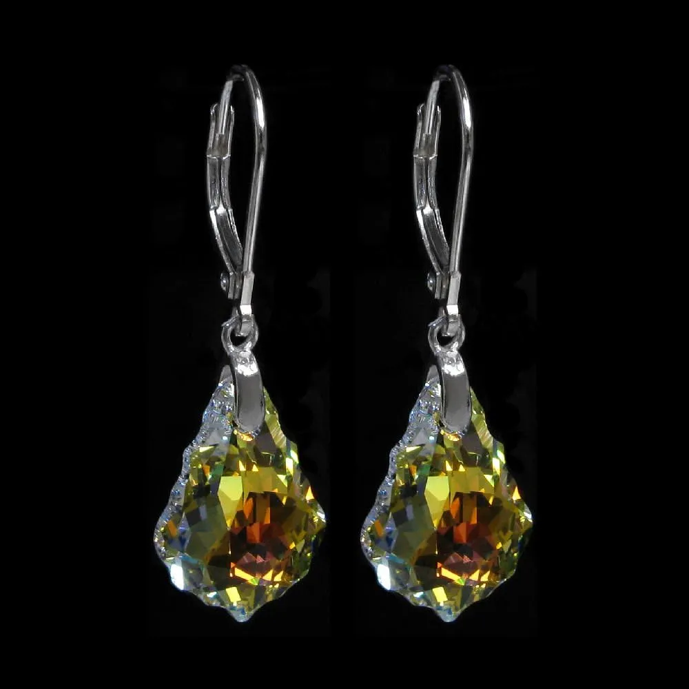 Preserved Real Rose Jewelry Box Sterling Silver Earrings Leverback Dangle Austrian Crystal Gifts for Mothers Day Girlfriend,Women, Wife