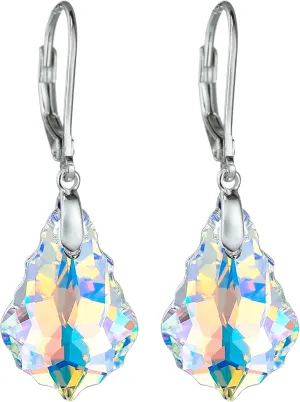 Preserved Real Rose Jewelry Box Sterling Silver Earrings Leverback Dangle Austrian Crystal Gifts for Mothers Day Girlfriend,Women, Wife