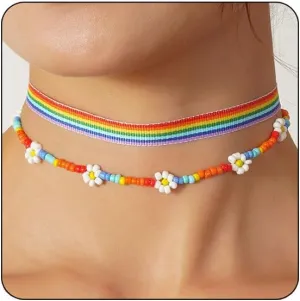 Pride Necklace for Women Rainbow Choker Necklace Rainbow beaded necklace LGBT Layered Necklace Jewelry Gifts