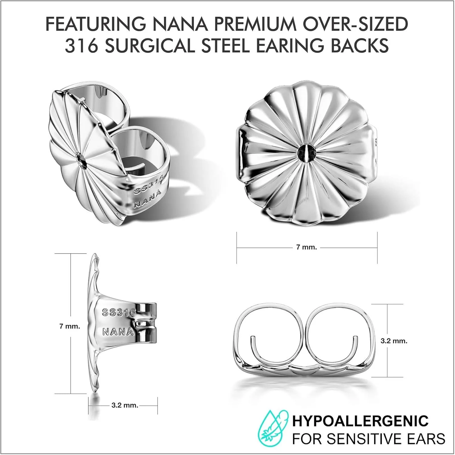 Princess Halo Earrings w/Pure Brilliance Zirconia in Sterling Silver Mounting, Hypoallergenic