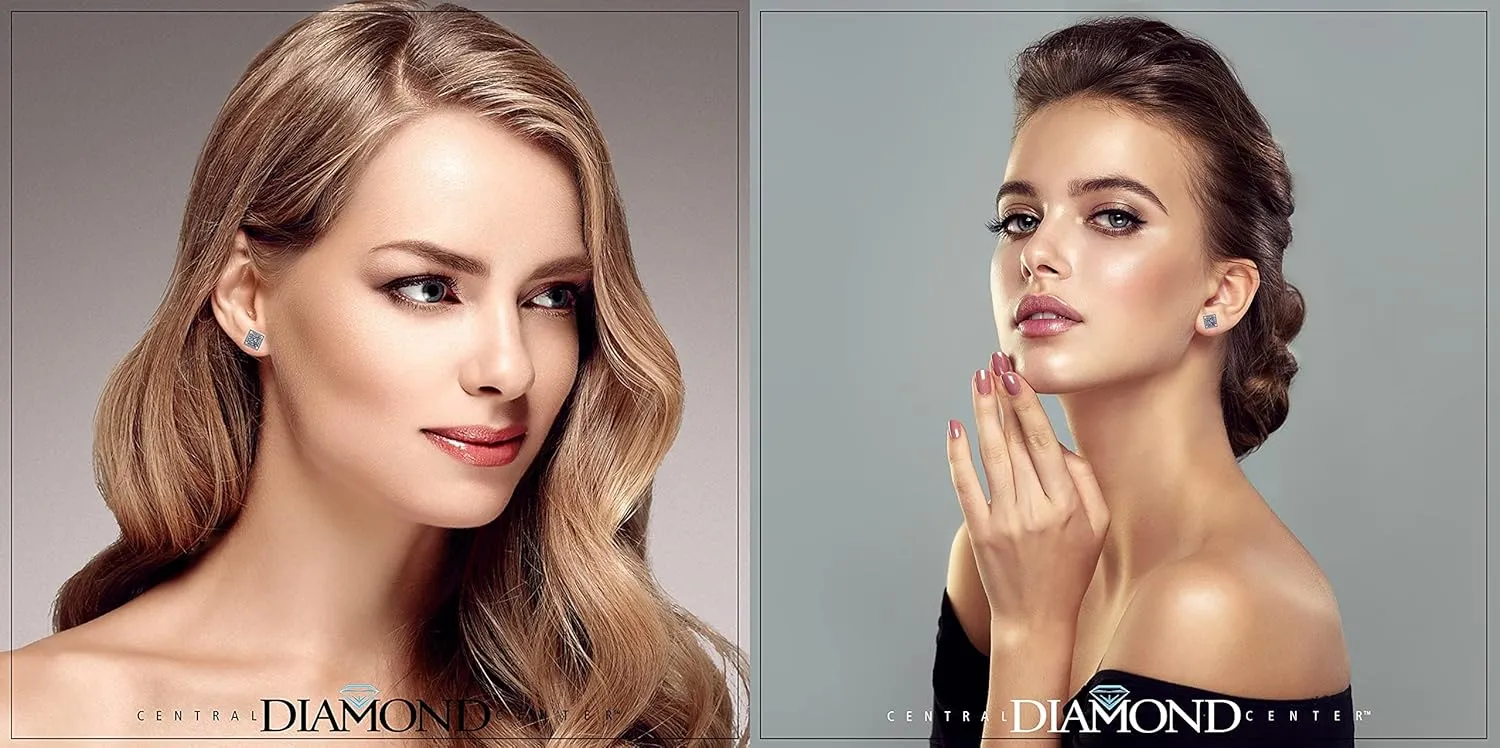 Princess Halo Earrings w/Pure Brilliance Zirconia in Sterling Silver Mounting, Hypoallergenic