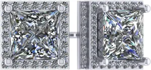 Princess Halo Earrings w/Pure Brilliance Zirconia in Sterling Silver Mounting, Hypoallergenic