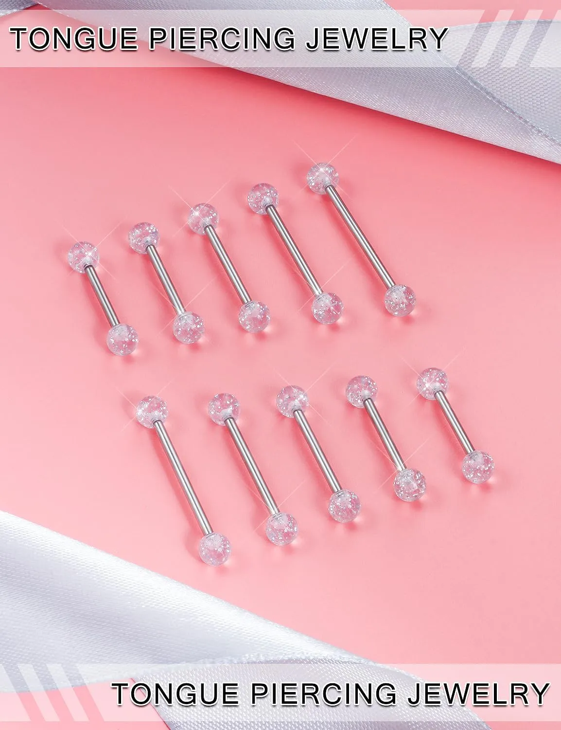 Prjndjw 14G Surgical Steel Straight Barbell - Tongue & Nipple Rings for Women & Men - Length 12MM, 14MM, 16MM, 18MM, 22mm - Piercing Jewelry