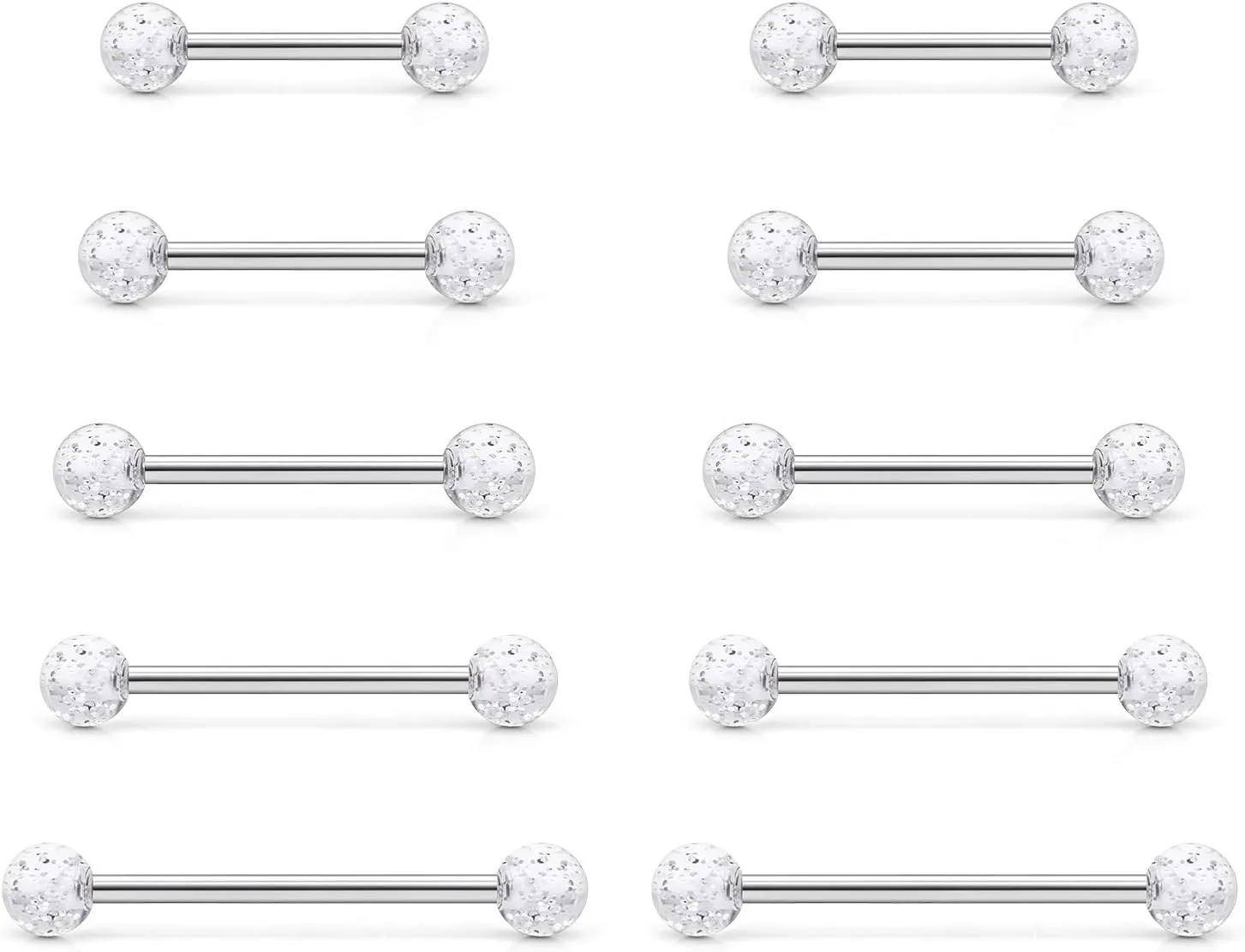Prjndjw 14G Surgical Steel Straight Barbell - Tongue & Nipple Rings for Women & Men - Length 12MM, 14MM, 16MM, 18MM, 22mm - Piercing Jewelry