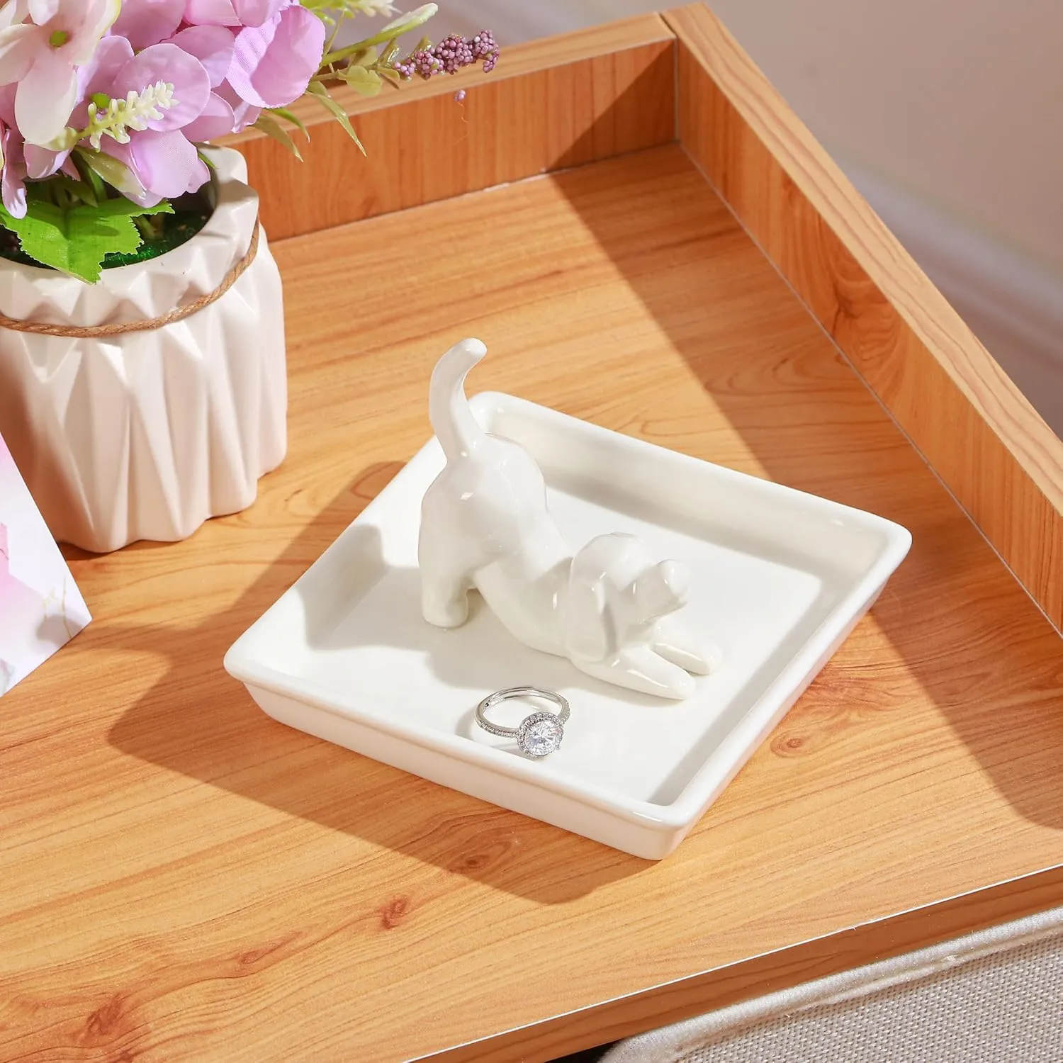 PUDDING CABIN Dog Mom Gifts for Women, Dog Ring Holder Dish Jewelry Holder, Dog Lover Gift for Women Friends Female Mom Grandma Aunt as Mothers Day Birthday Wedding Christmas Gift