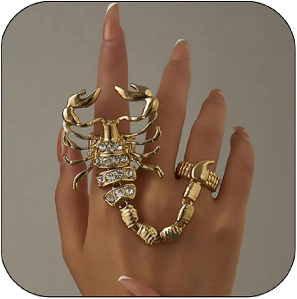 Punk Full Finger Ring Bracelet Scorpion Hand Chains Double Knuckle Ring Harness Cool Punk Hand Ring Halloween Gifts