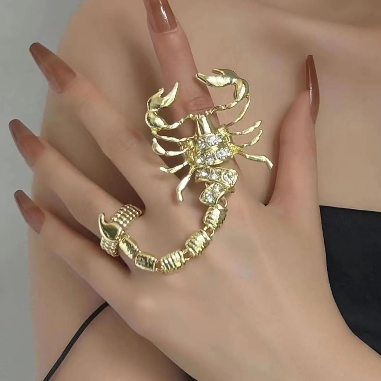 Punk Full Finger Ring Bracelet Scorpion Hand Chains Double Knuckle Ring Harness Cool Punk Hand Ring Halloween Gifts