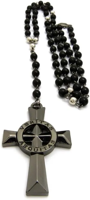 Pyramid Jewelers Mens Veritas Aequitas Cross Boondock Saints Pendant Glass Stone Bead Rosary Necklace