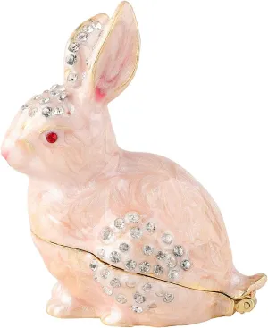 QIFU Cute Mini Pink Rabbit Style Enameled Trinket Box Hinged, Unique Gift for Family 