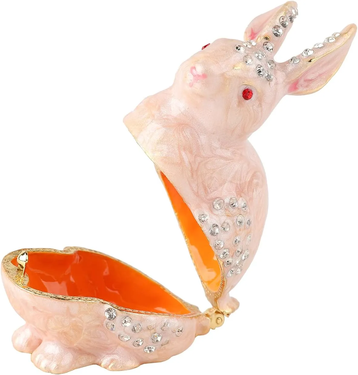 QIFU Cute Mini Pink Rabbit Style Enameled Trinket Box Hinged, Unique Gift for Family 